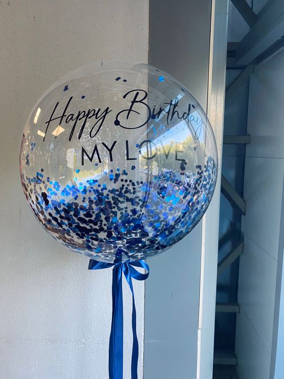 Large Helium Balloon with Personalized Text 24' Blue Confetti 2
