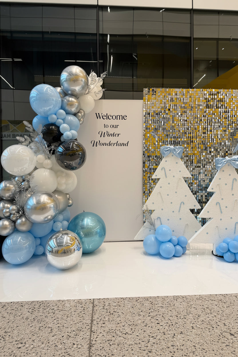 Winter Wonderland Balloon Backdrop with Sequin Wall