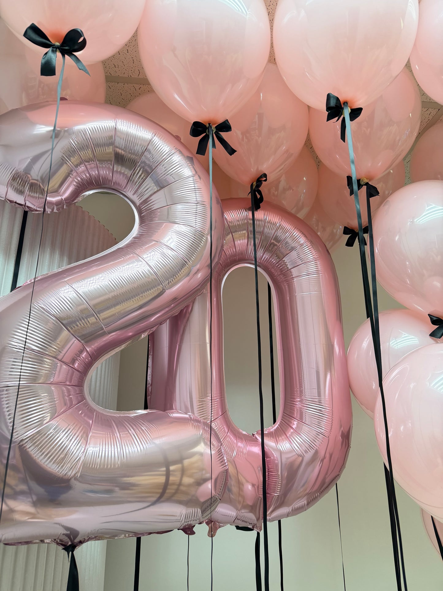 Custom "Glass Pink" Balloon Bouquet with Satin Bows