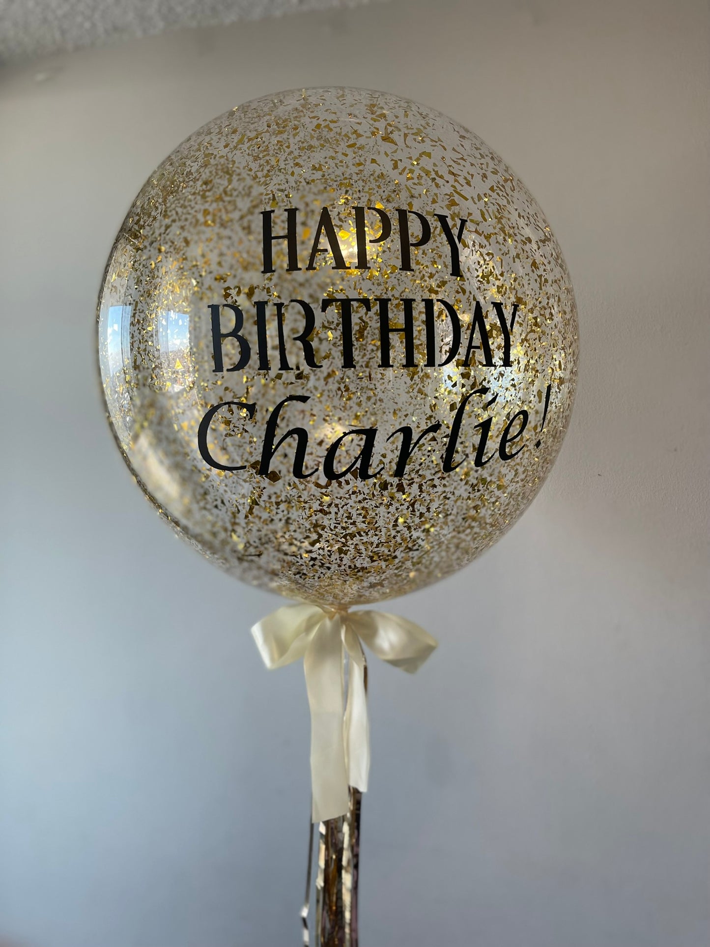 Large Helium Balloon with Personalized Text 24' Gold Confetti 2