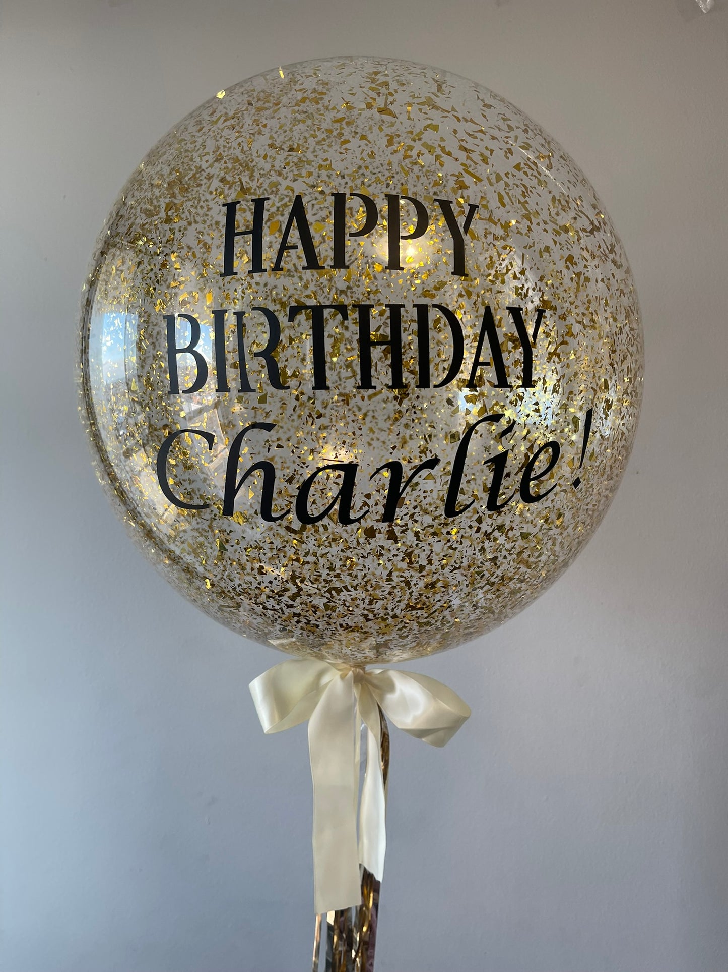 Large Helium Balloon with Personalized Text 24' Gold Confetti 2