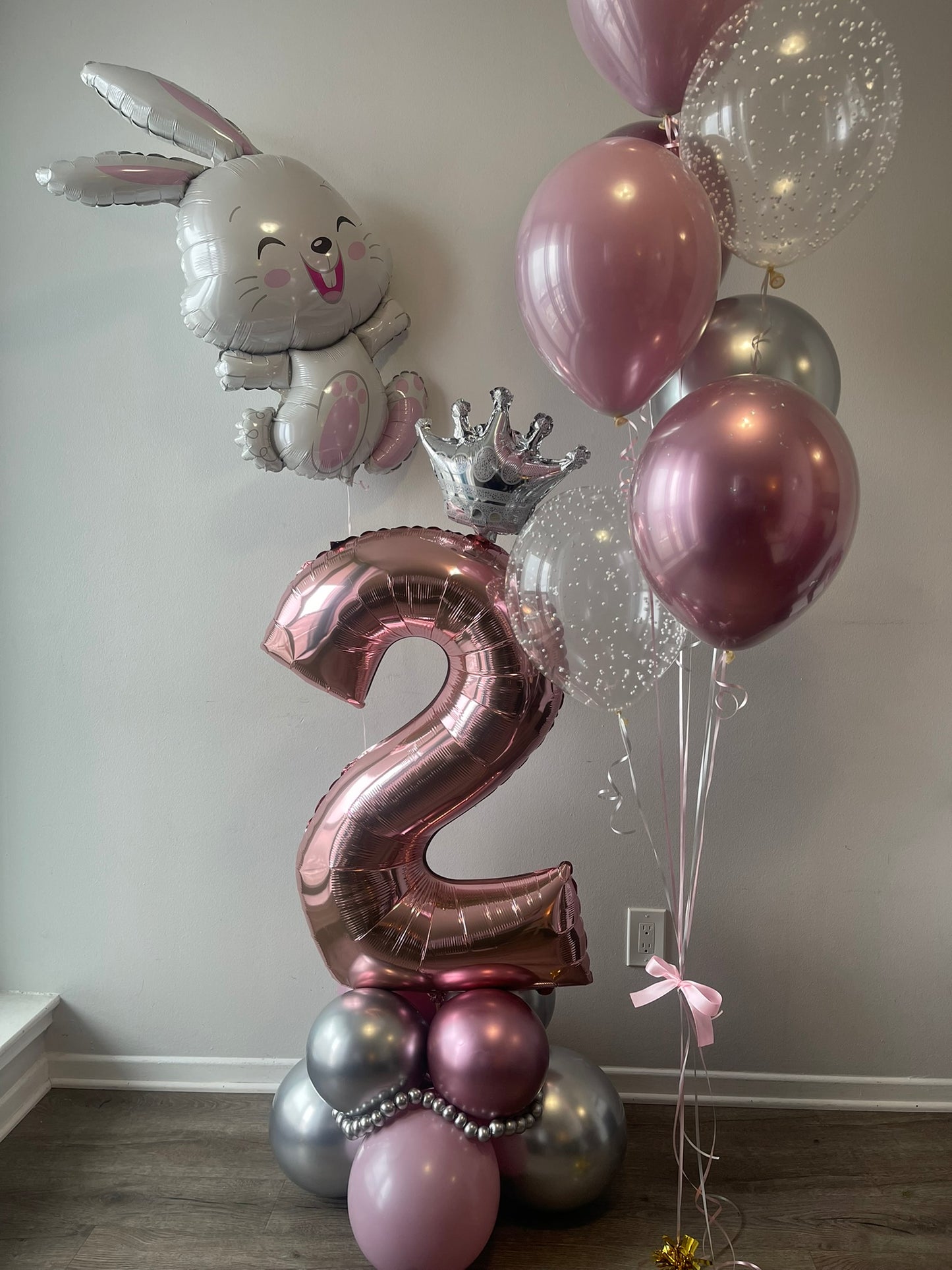 Helium balloon bouquet for girls 25 Bunny in pink