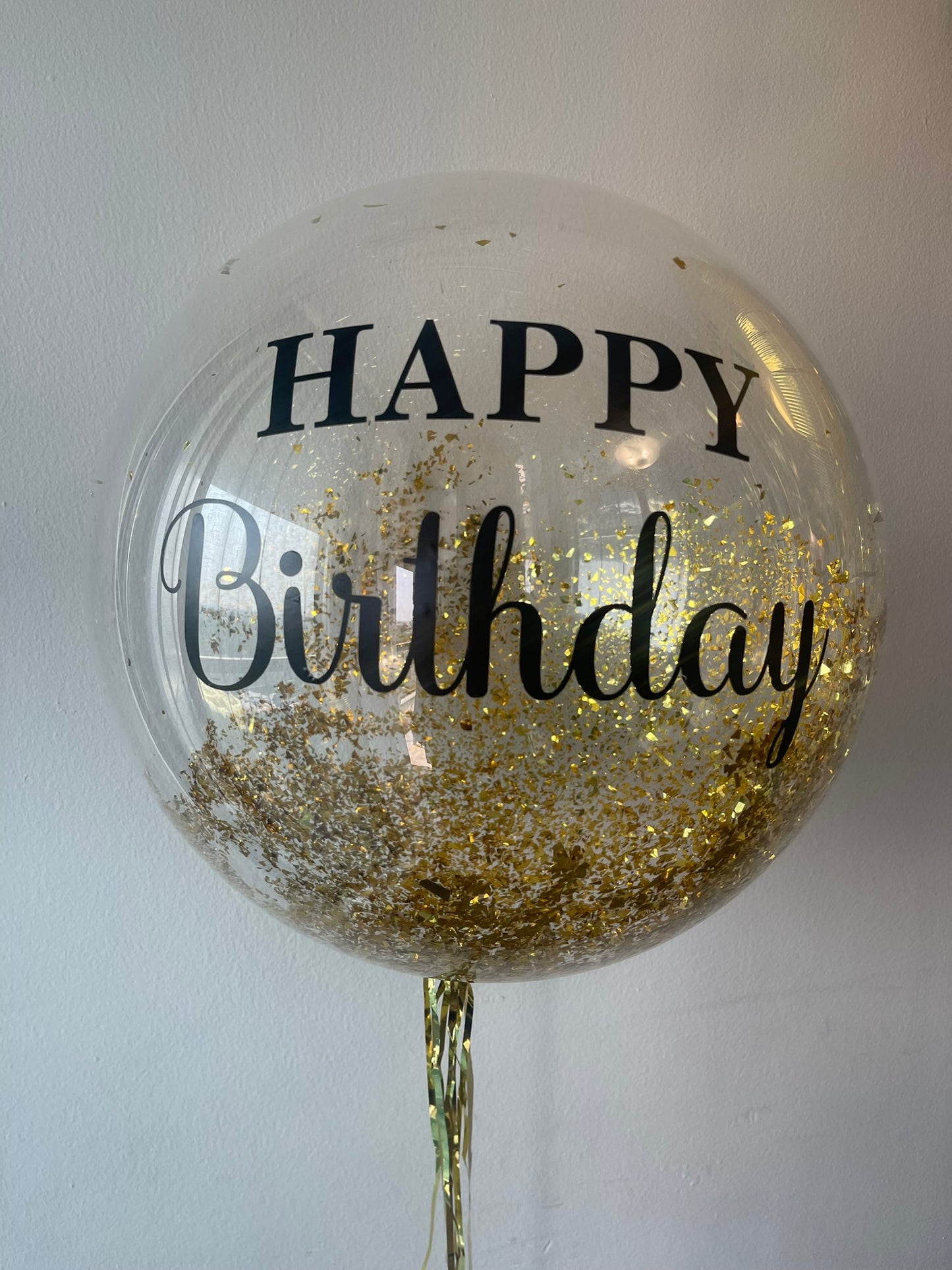 Large Helium Balloon with Personalized Text 24' Gold confetti