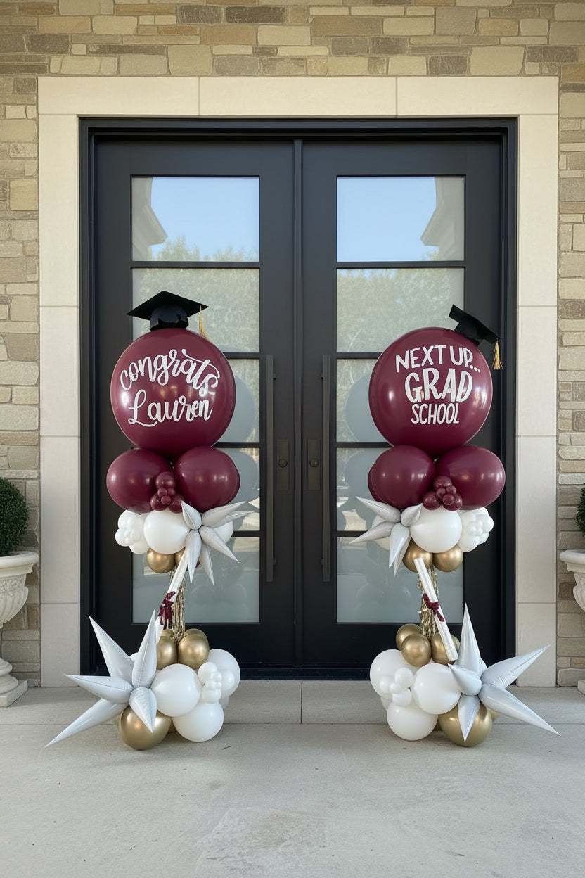 Balloon Columns with Custom Text & Graduation Cap Accents/ Per 1 column