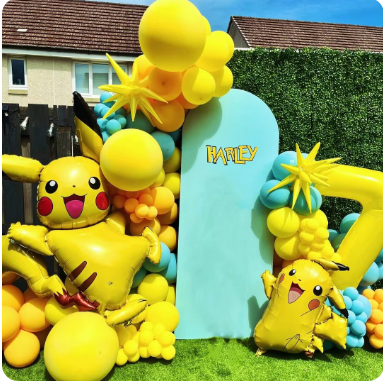 Backdrop Pokemon Pikachu Themed Party Balloon Arch