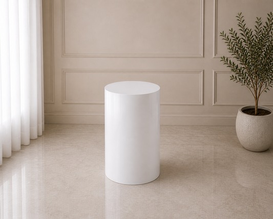 Metal Cylinder Display Stand – White (Small) | Rental
