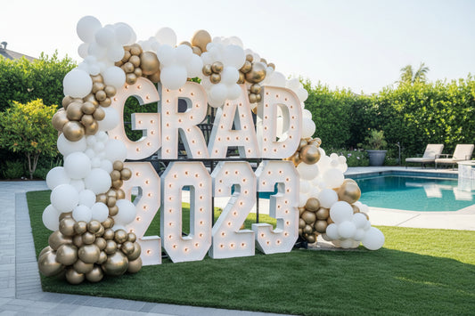 Luxury Graduation Photo Backdrop with Marquee GRAD Letters & Custom Year Numbers