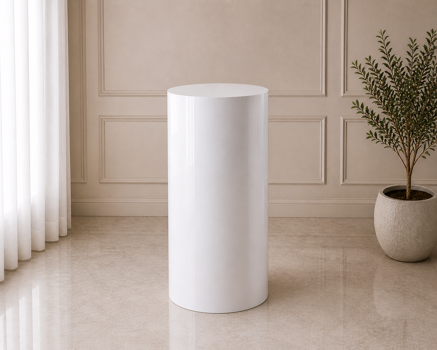 Metal Cylinder Display Stand – White (Medium) | Rental