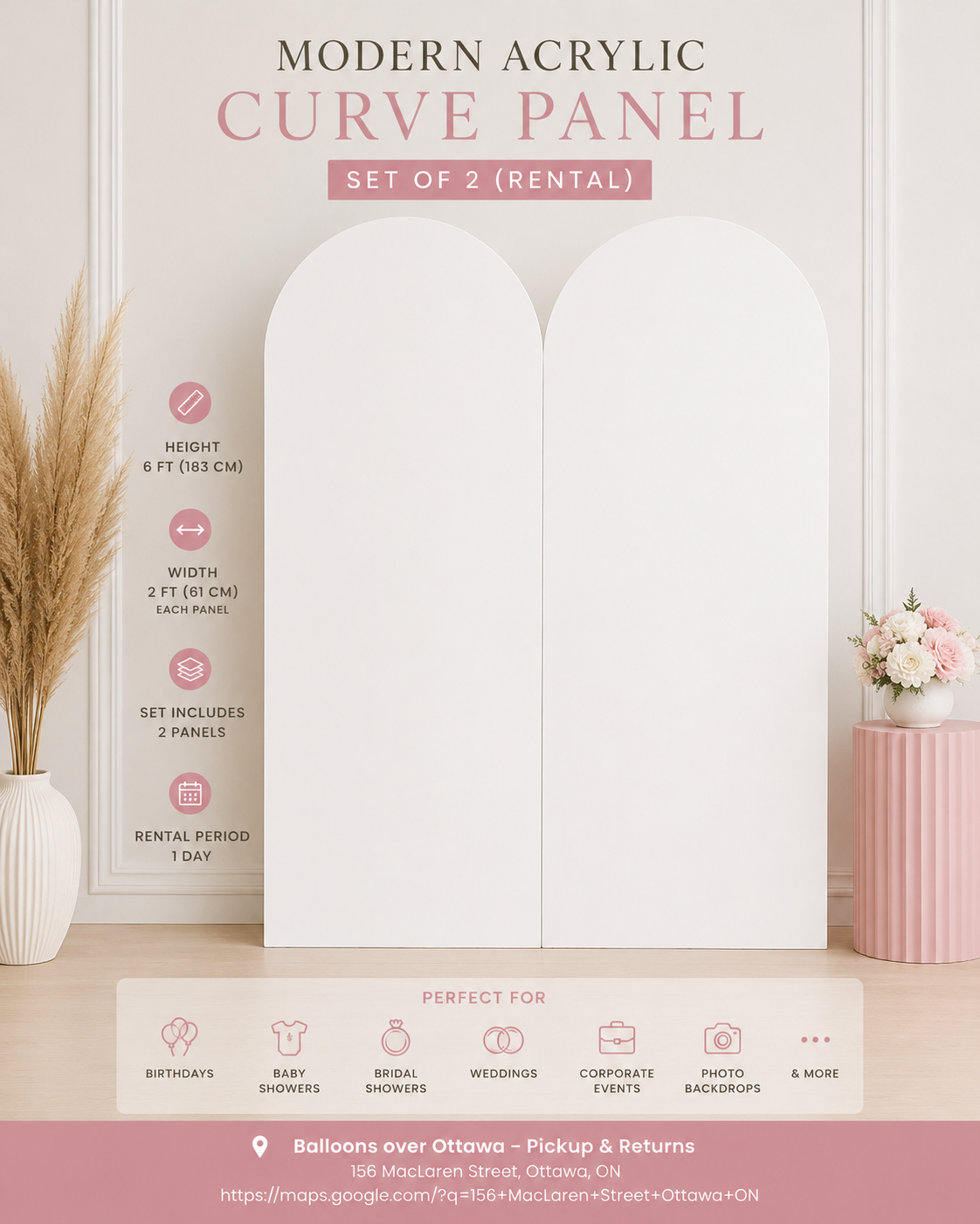 Modern Acrylic Curve Panel Set of 2 (Rental)