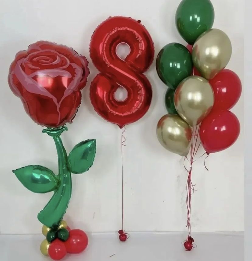International Women’s Day Balloon Set with Rose & Number 8