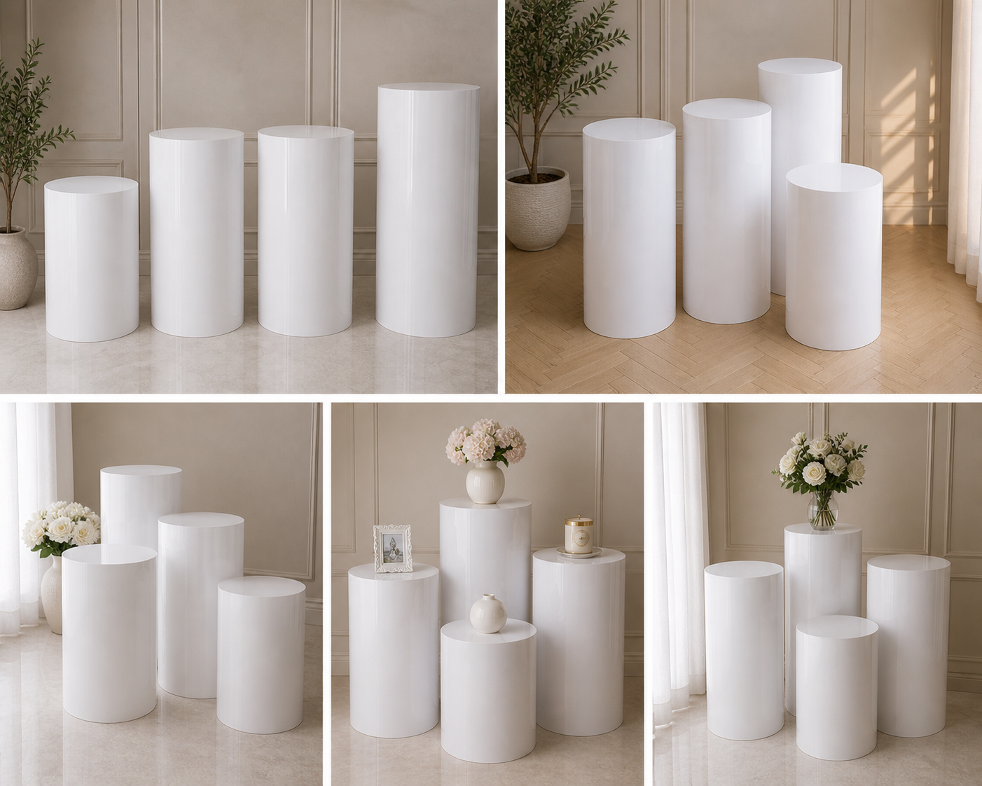 Metal Cylinder Display Stands – White (Set of 4) | Rental (Best Value)