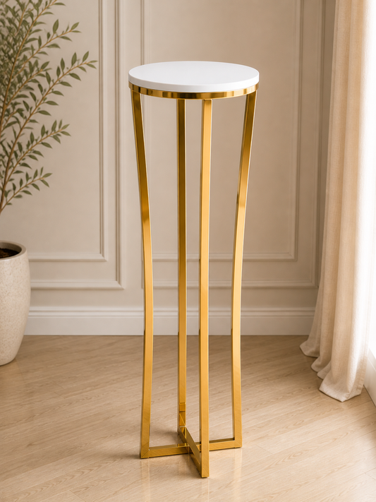 Gold Luxe Pedestal Stand – Large (Round Top) | Rental