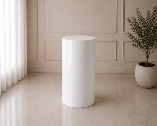 Metal Cylinder Display Stand – White (Medium) | Rental