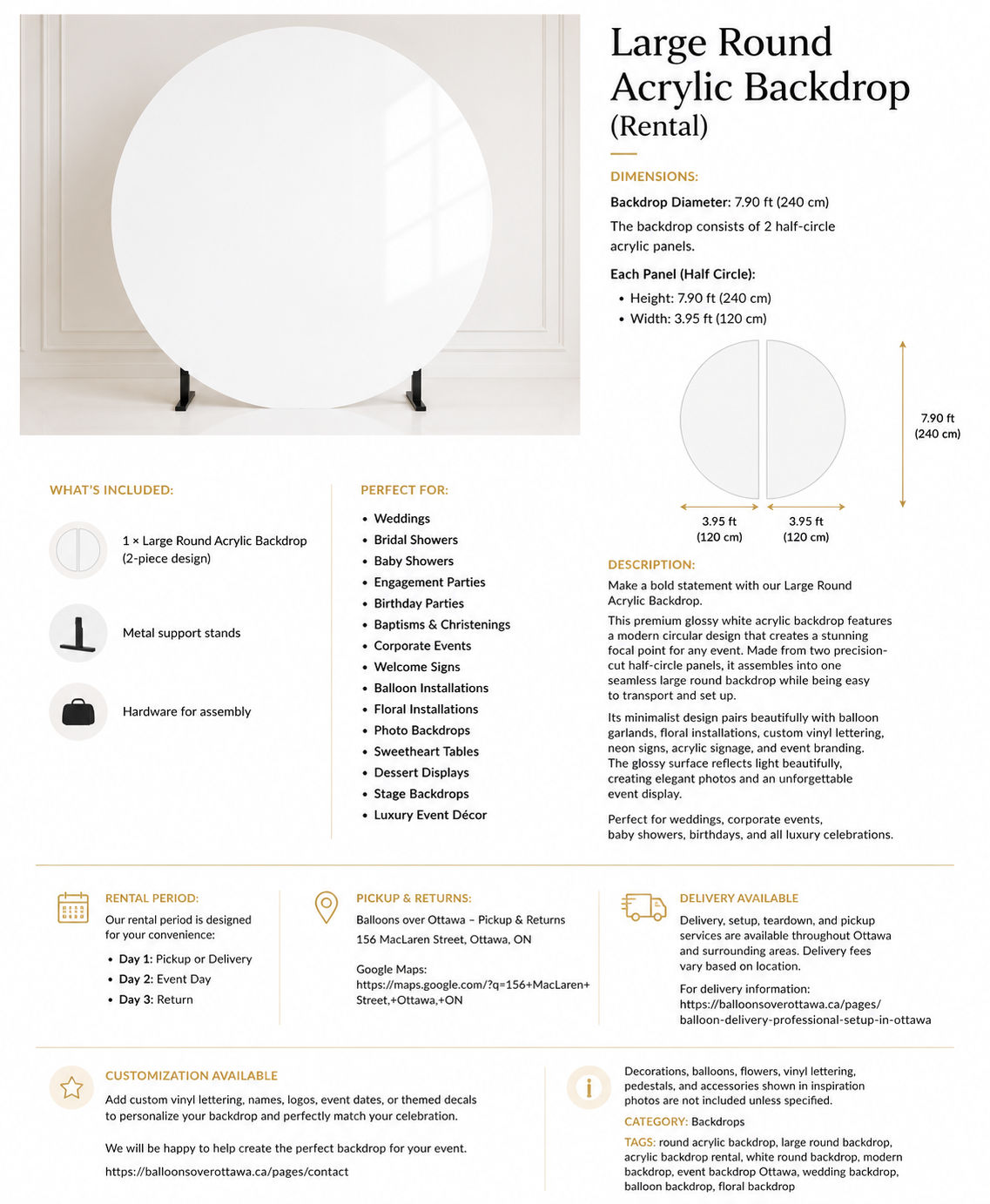 Large Round Acrylic Backdrop (Rental)