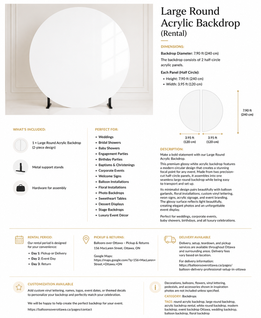 Large Round Acrylic Backdrop (Rental)