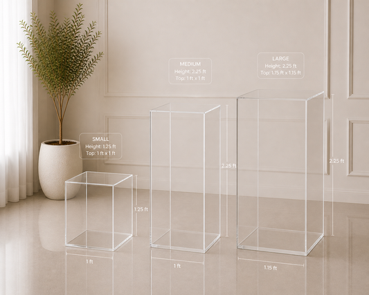 Clear Acrylic Cube Pedestals – Set of 3 | Rental (Best Value)