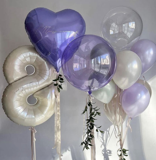 Lavender Balloon Set with Number 8 & Heart
