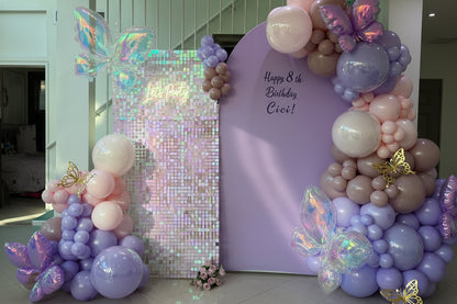 Butterfly Birthday Balloon Backdrop – Pastel Purple Theme