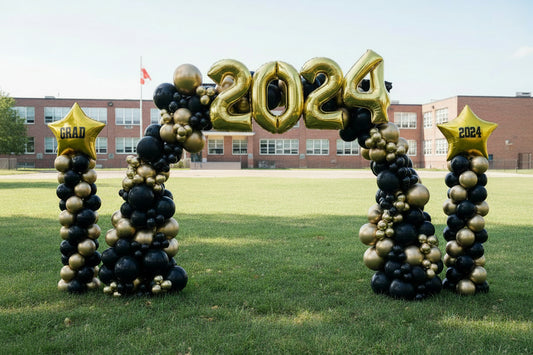 Black & Gold Graduation Balloon Arch with Foil Year Numbers