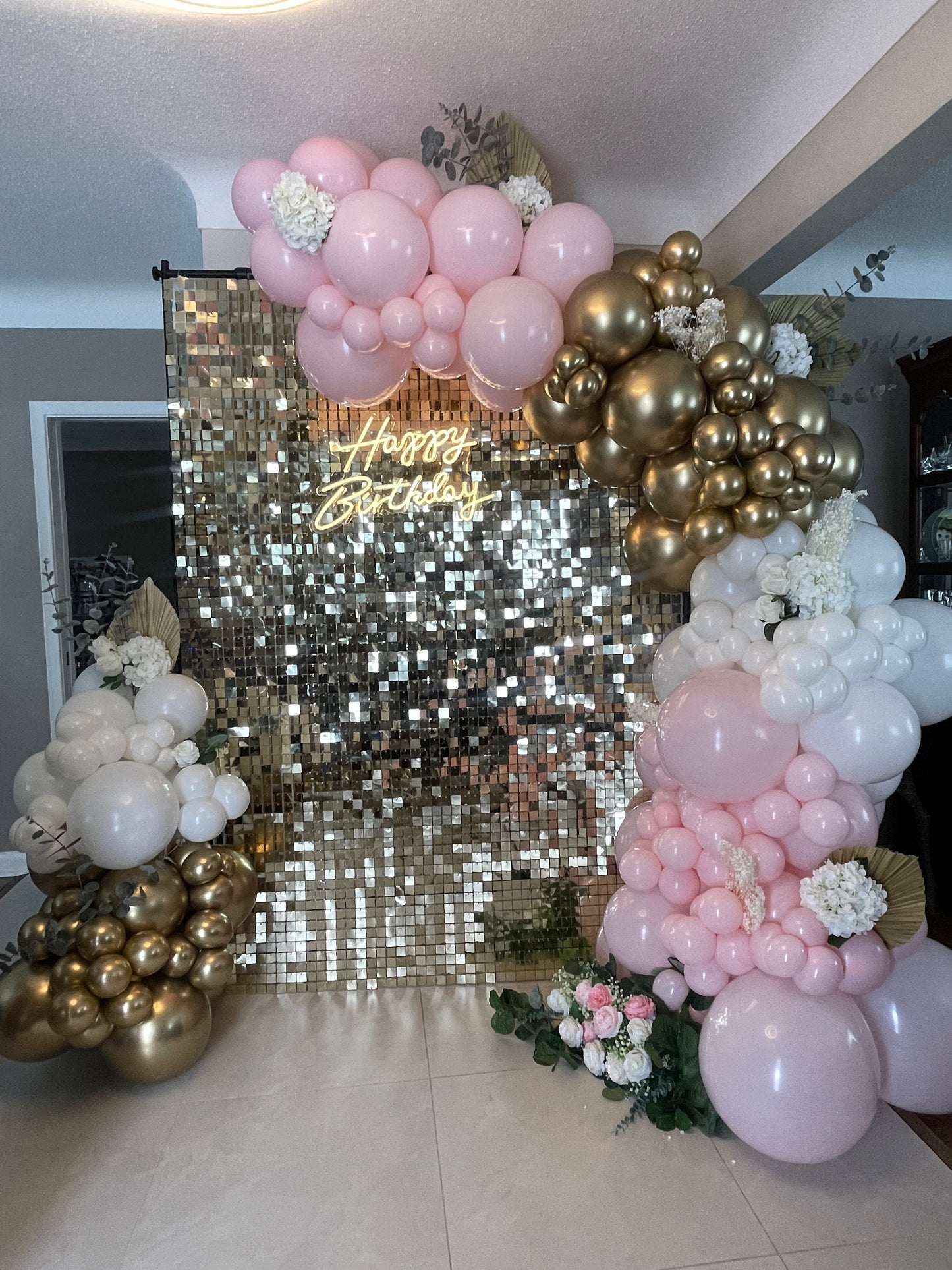 Backdrop Happy Birthday Gold Shimmer Pink