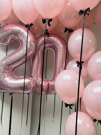 Custom "Glass Pink" Balloon Bouquet with Satin Bows