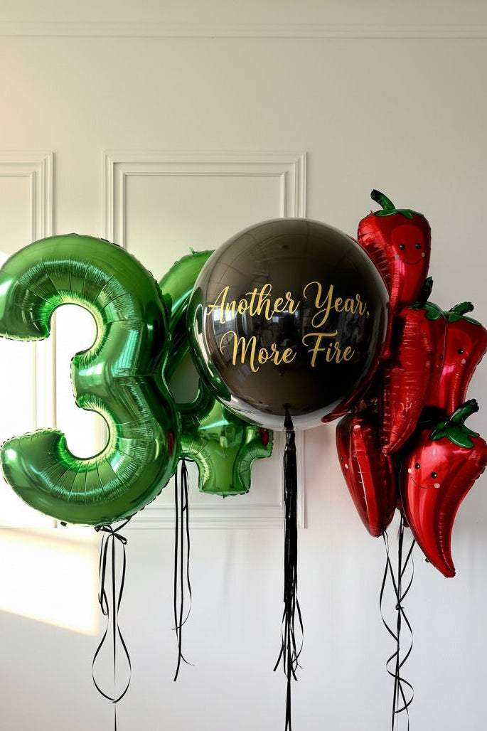 Custom Number Balloon Bouquet with Chili Pepper Theme