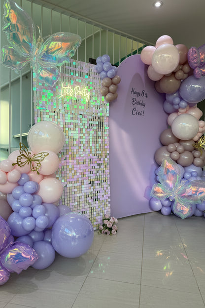 Butterfly Birthday Balloon Backdrop – Pastel Purple Theme
