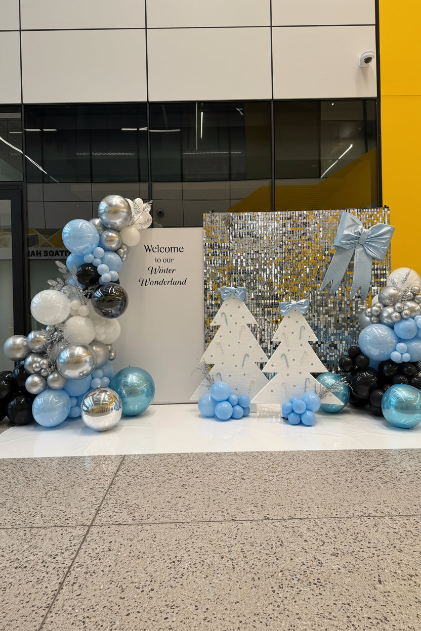 Winter Wonderland Balloon Backdrop with Sequin Wall