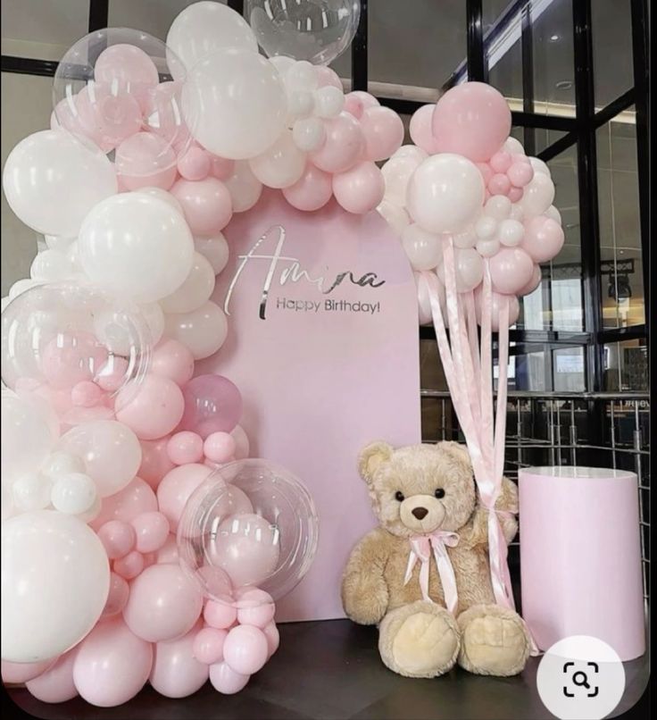 Backdrop Happy Birthday in pink Teddy Bear