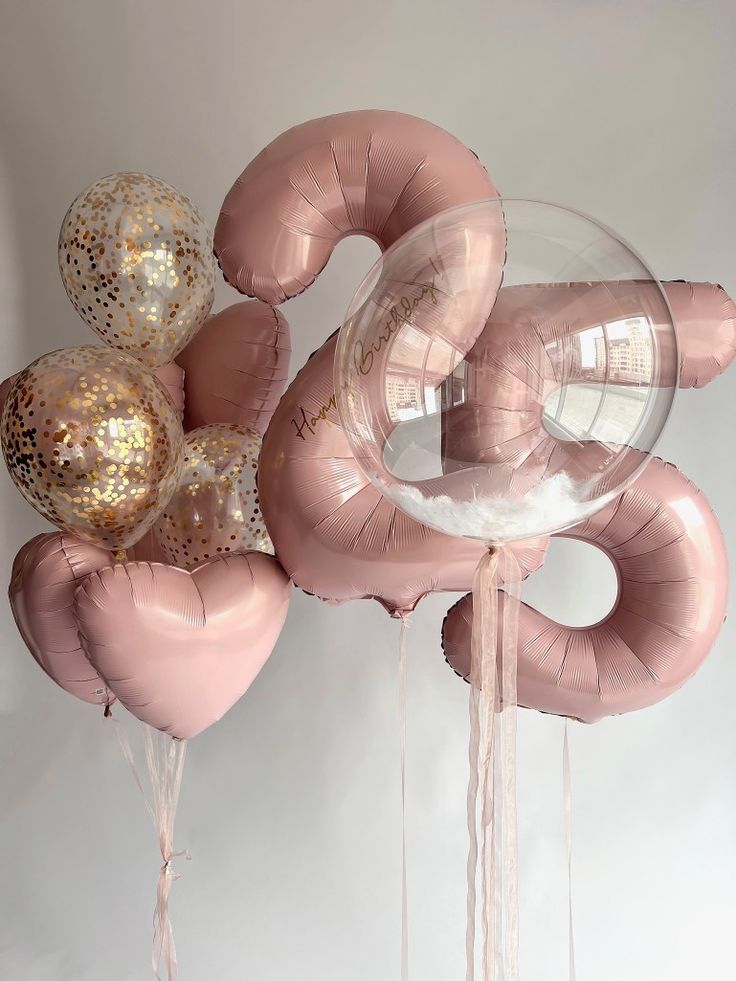 Helium bouquet 21 pink and gold