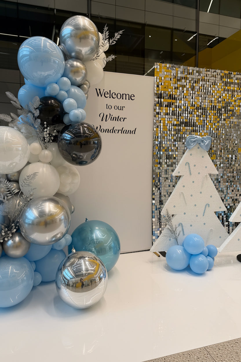 Winter Wonderland Balloon Backdrop with Sequin Wall