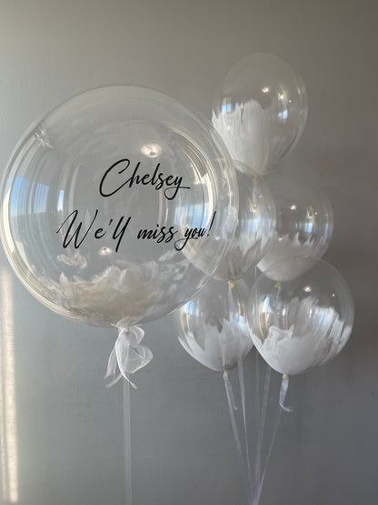 Luxury Helium Balloon Bouquet for Women 29 | Personalized Bubble Balloon with Feathers – Custom Message | Ottawa Balloon Delivery