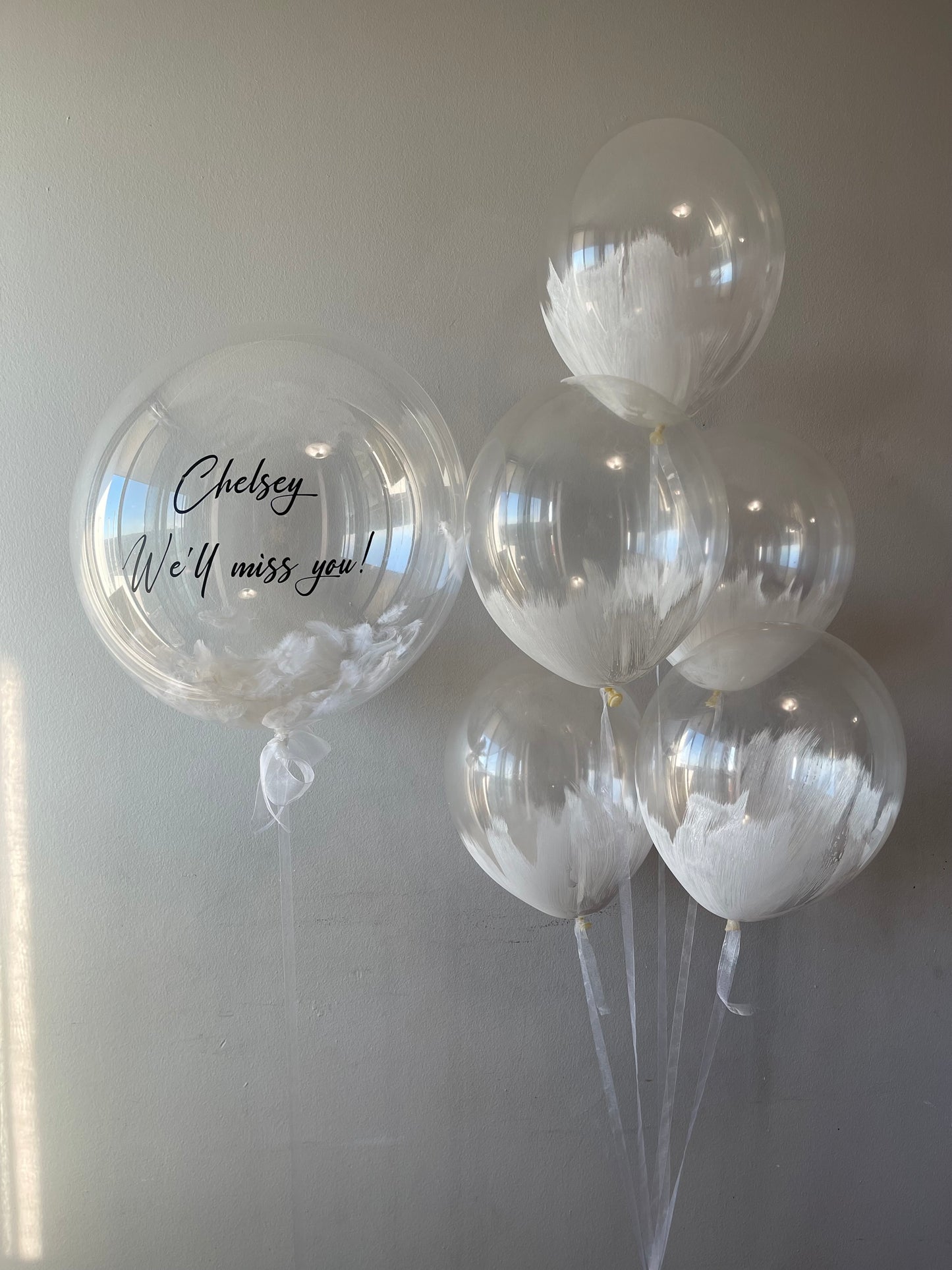Luxury Helium Balloon Bouquet for Women 29 | Personalized Bubble Balloon with Feathers – Custom Message | Ottawa Balloon Delivery