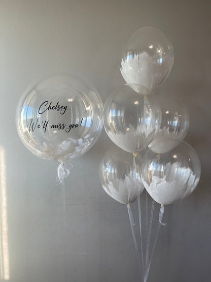 Luxury Helium Balloon Bouquet for Women 29 | Personalized Bubble Balloon with Feathers – Custom Message | Ottawa Balloon Delivery