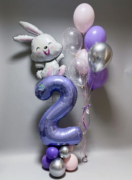 Helium balloon bouquet for girls 20 Bunny in purple