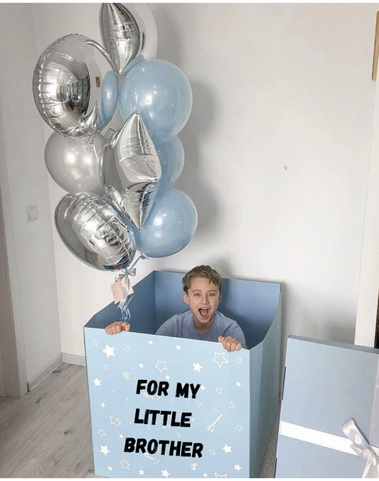 Stylish Giant Blue Surprise Box  with  helium balloons for boy