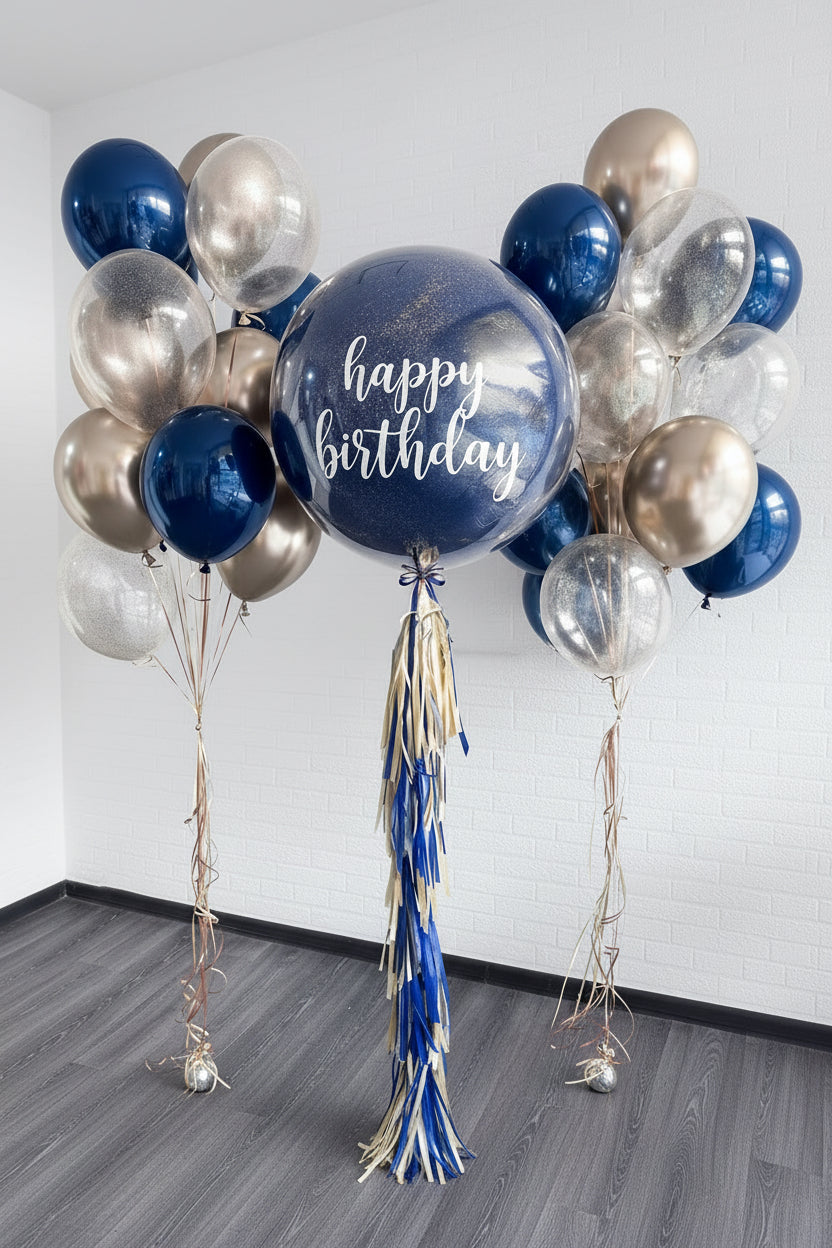 Navy & Gold Happy Birthday Balloon Bouquet