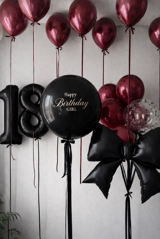 Black & Burgundy Birthday Balloon Set – Happy Birthday