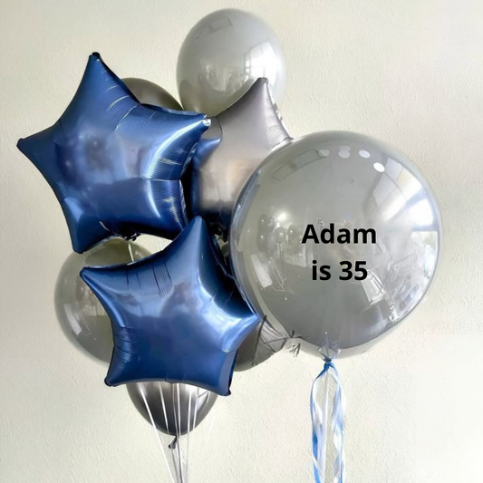 Helium balloon bouquet for men 8 Silver and blue