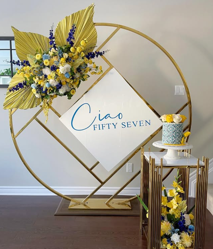 Gold Geometric Pedestal Stand – Large (Square Top) | Rental