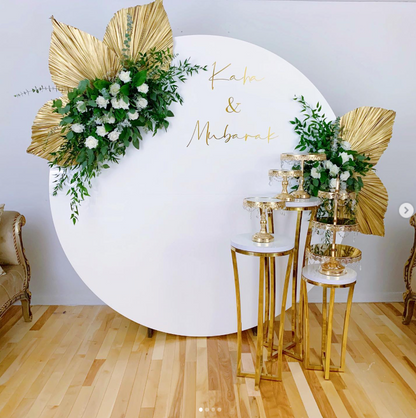 Gold Luxe Pedestal Stand – Medium (Round Top) | Rental