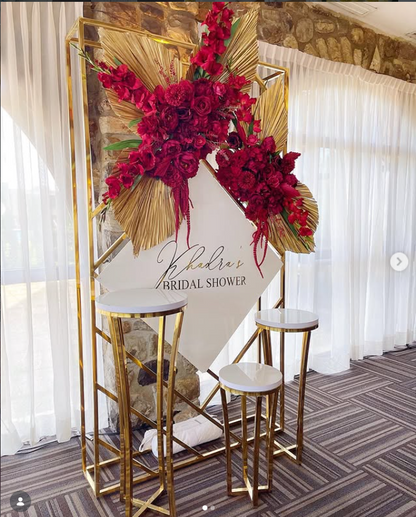 Gold Luxe Pedestal Stands – Set of 3 (Round Top) | Rental (Best Value)