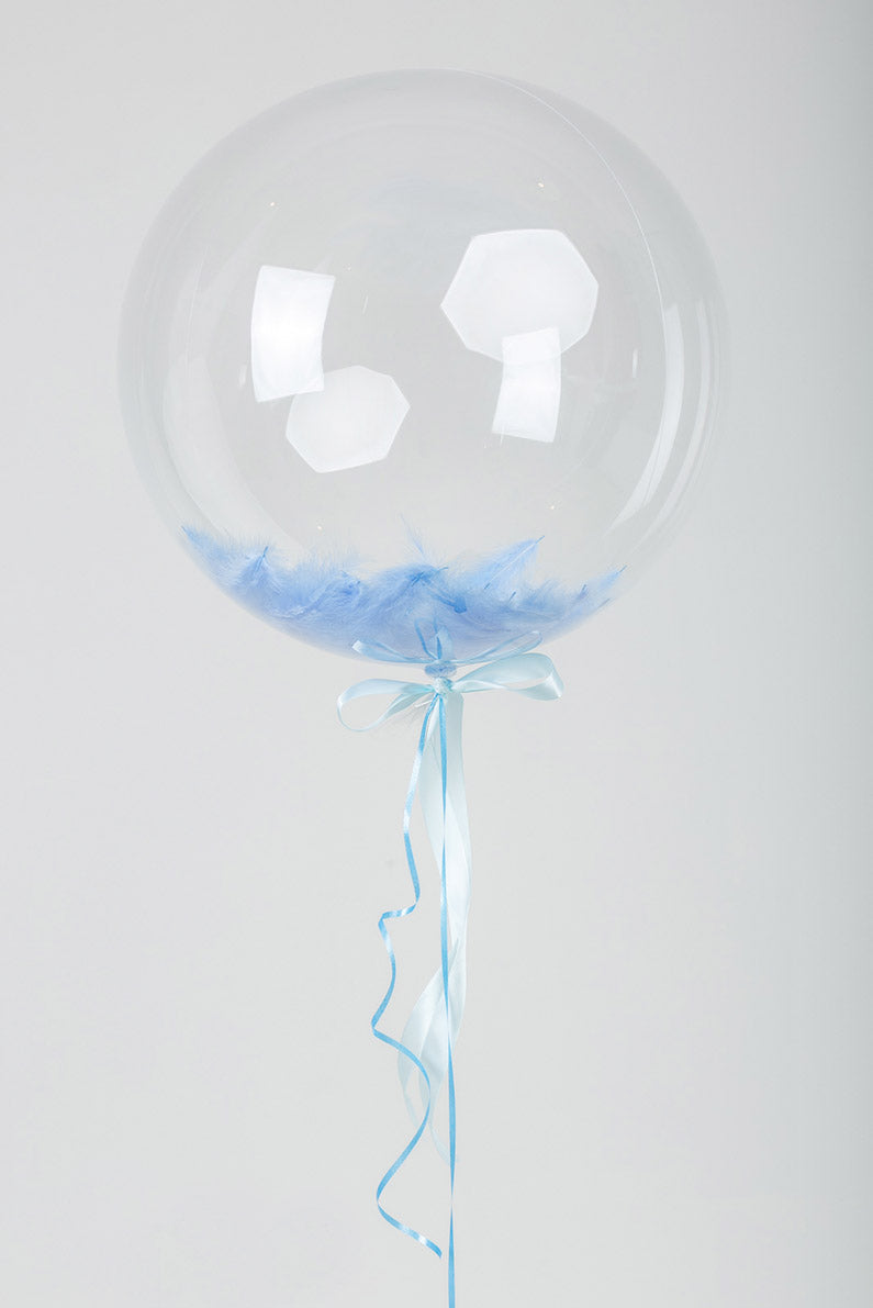 Bubbles Balloon with light blue Feathers