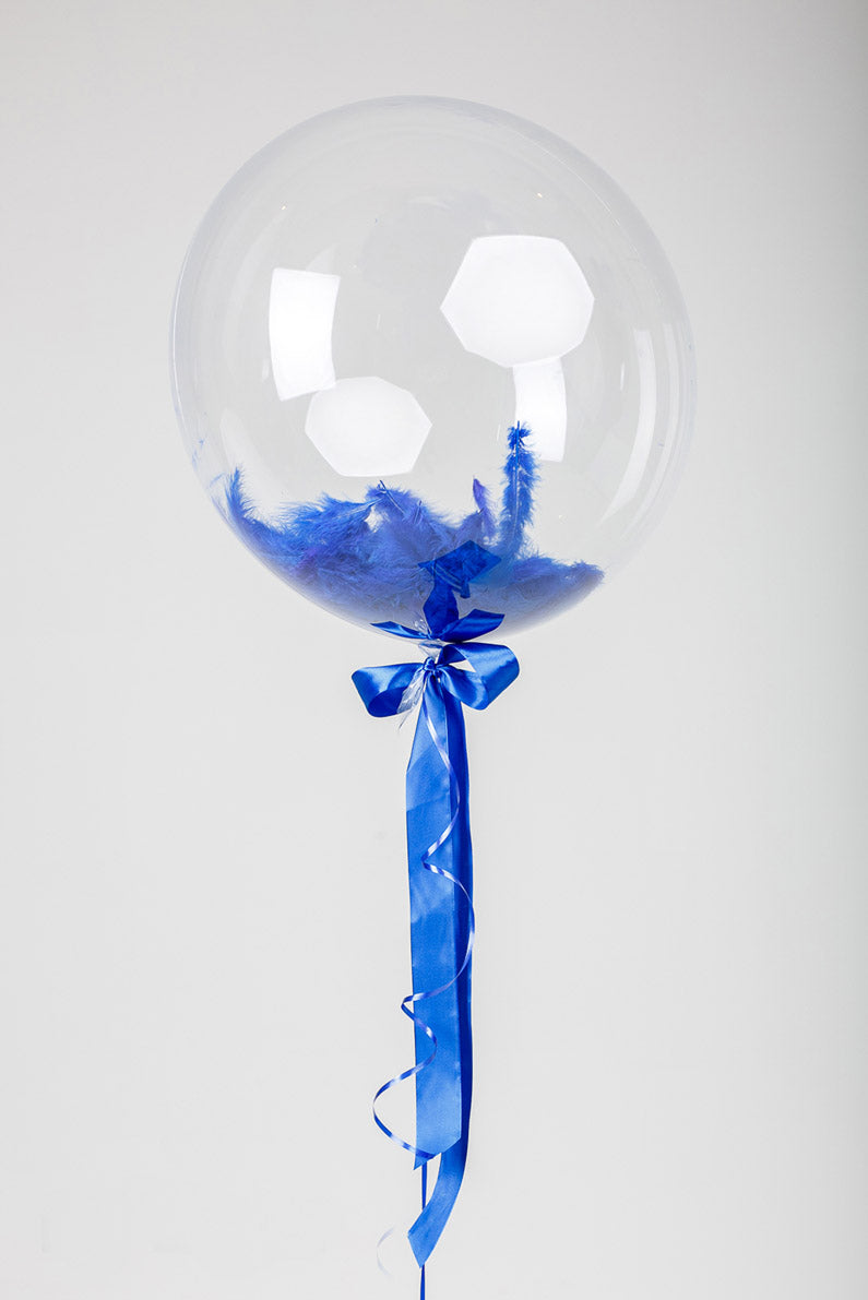 Bubbles Balloon with Blue Feathers