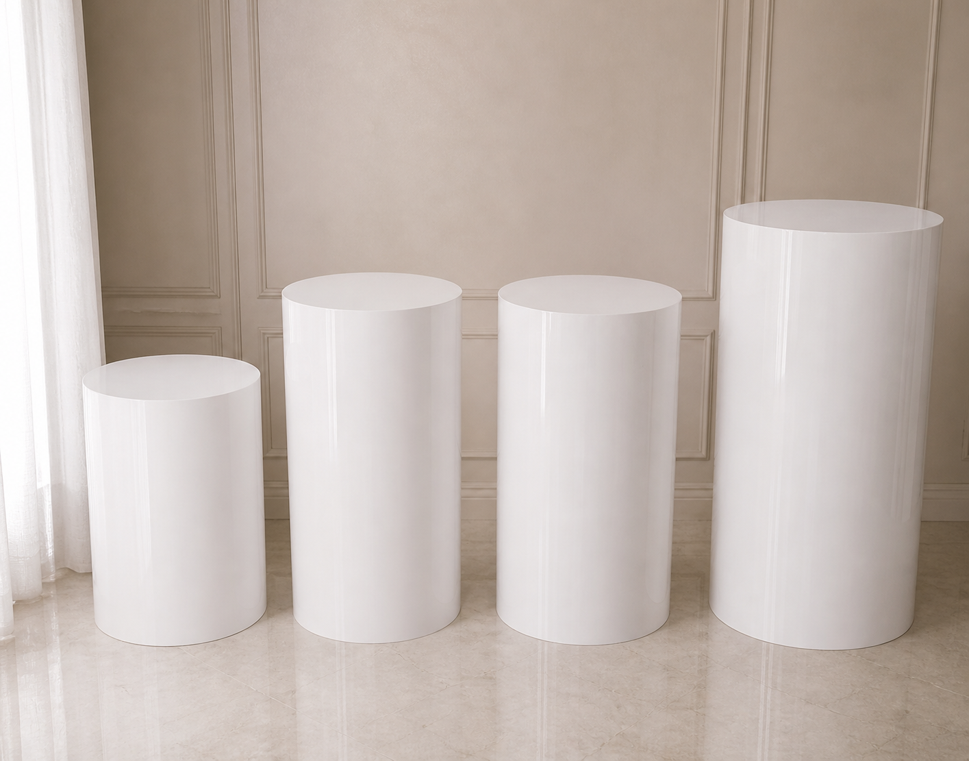 Metal Cylinder Display Stands – White (Set of 4) | Rental (Best Value)