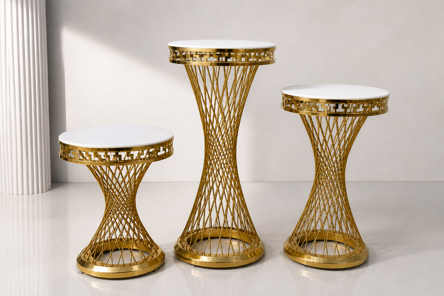 Gold Twist Pedestal Stands – Set of 3 (Best Va) Rental