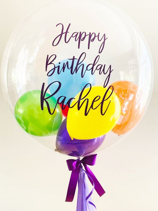 Large Helium Balloon  with Personalized Text 24' with small balloons 3 Rainbow