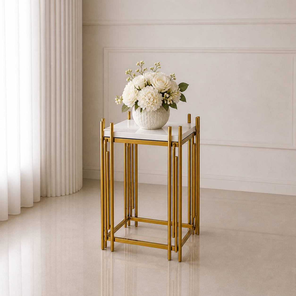 Gold Geometric Pedestal Stand – Small (Square Top) | Rental