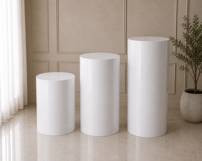 Metal Cylinder Display Stands – White (Set of 3) | Rental (Best Value)
