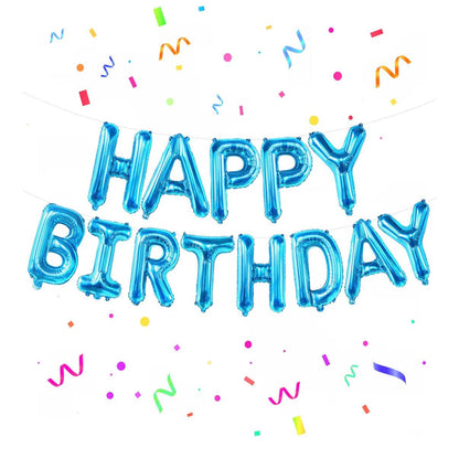 Happy Birthday Foil Balloon Banner – Blue Letter Set (13 Balloons)